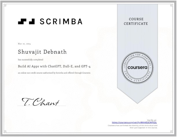 Build AI Apps with ChatGPT, Dall-E, and GPT-4 Certificate