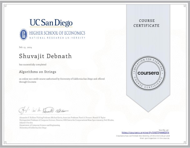 Algorithms on Strings Certificate