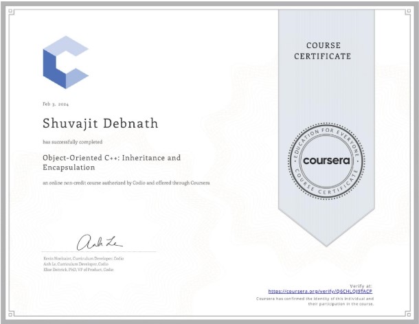 Object-Oriented C++: Inheritance and Encapsulation Certificate